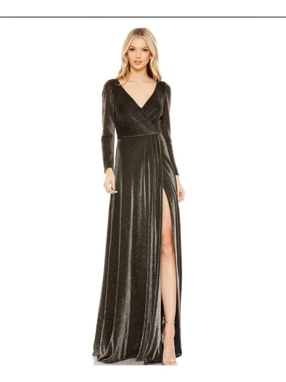 Mac Duggal Black Gold Faux Wrap A-Line Gown Dress Size 12